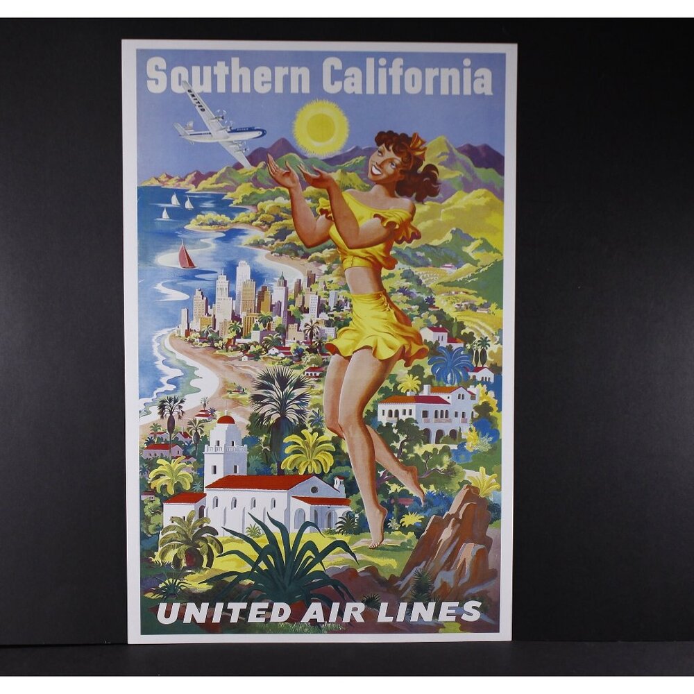 11 x 17" United Air Lines Southern California small tourist poster, vintage